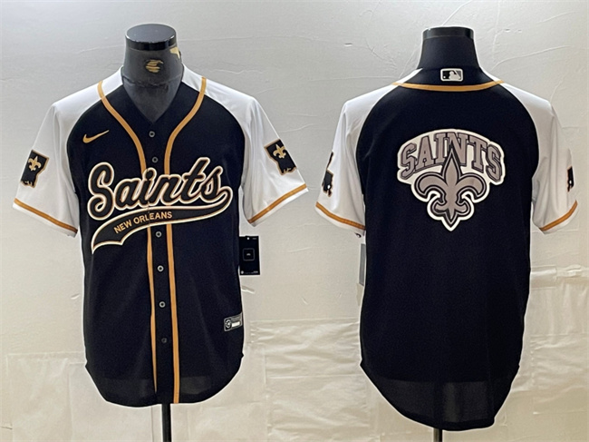 Men's New Orleans Saints Team Big Logo Black/White 1987 Legacy Cool Base Stitched Baseball Jersey